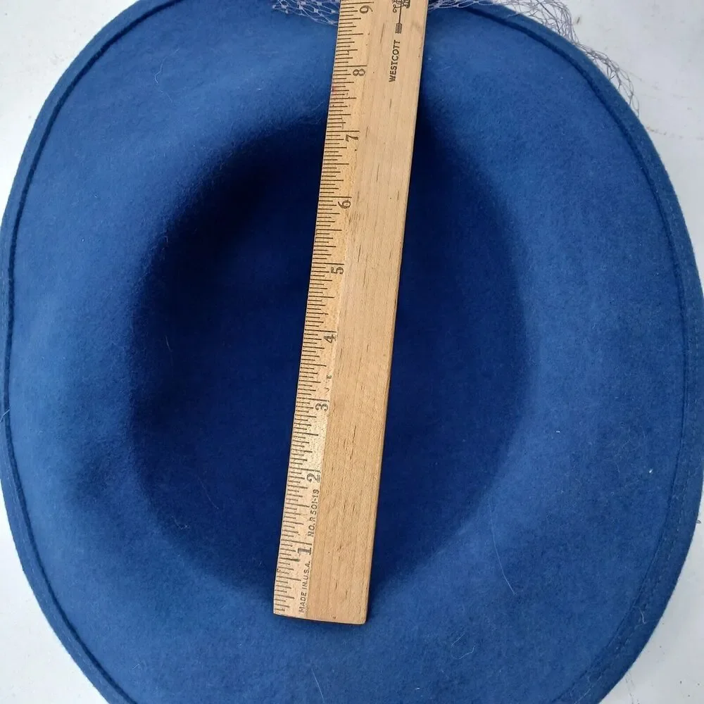 Womens Fedora Hat Blue Wool Netting with Band 100% Wool Lancaster USA